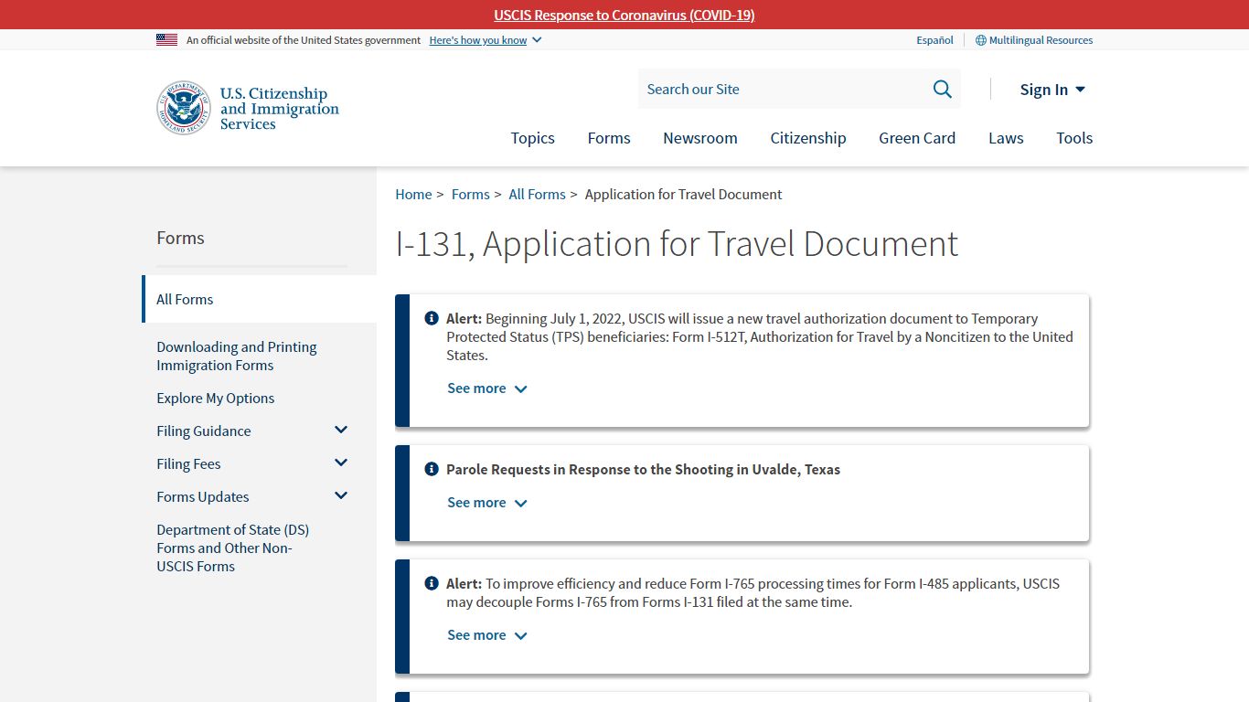 Application for Travel Document | USCIS